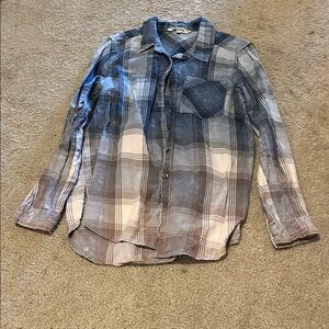 Men's Blue and Brown Plaid Shirt